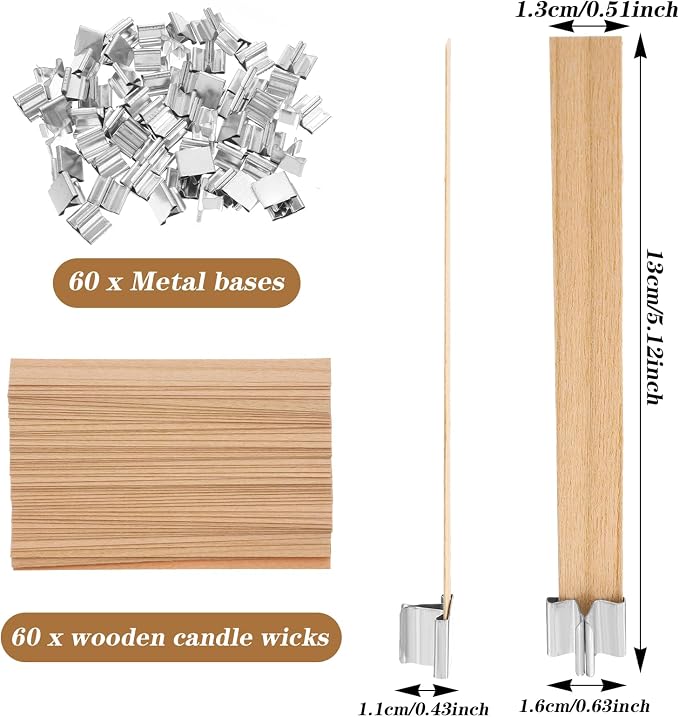 120pcs Natural Wood Wicks for Candle Making, Crackling Wooden Wicks with Metal Bases,5.1 "x 0.5" x0.02 Thin Crackling Wick for Soy Wax, Coconut Wax, Perfect for DIY Candle-Making, Long Lasting Flame