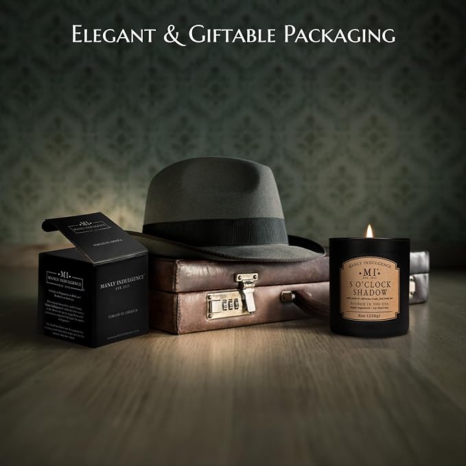 Manly Indulgence 5 O'Clock Shadow Scented Candles for Men, Premium Soy Blend Wax, 45H Burn, Candles for Home Scented, Gift-Ready Packaging - Made in The USA