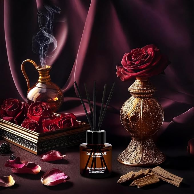 Mystic Rosewood Scent Reed Diffuser for Bathroom – Long-Lasting Bathroom Diffuser with Sticks, Premium Essential Oils – Home Aroma Gift – 50ml