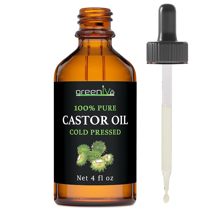 GreenIVe 100% Pure Castor Oil, 4 Fl oz | Cold-Pressed, USP Grade, Hair, Eyebrows, Eyelashes, Skin Moisturizer, Glass Bottle