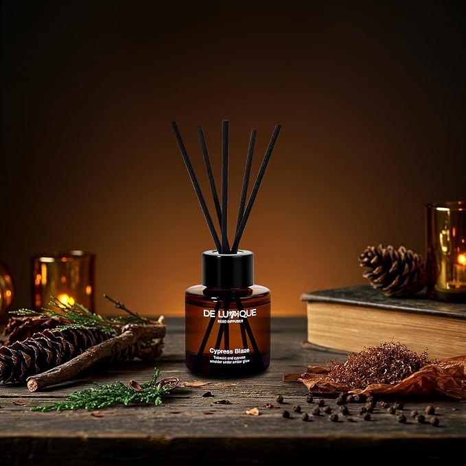Cypress Blaze Scent Aroma Reed Diffuser – Long-Lasting Aromatherapy Diffuser with Essential Oils – Home Fragrance Diffuser for Bedroom, Bathroom & Living Room