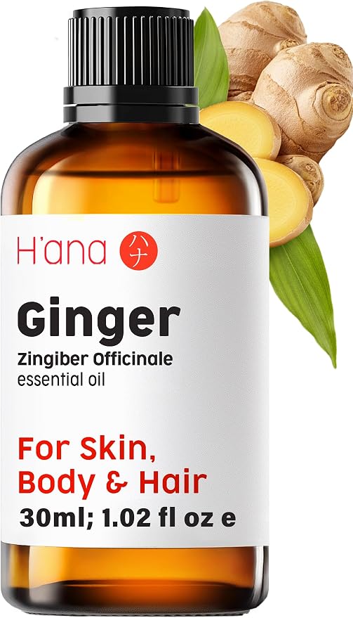 H'ana Ginger Oil - 1.02 Fl Oz Ginger Essential Oil for Hair, Skin, Diffuser, Aromatherapy & DIY