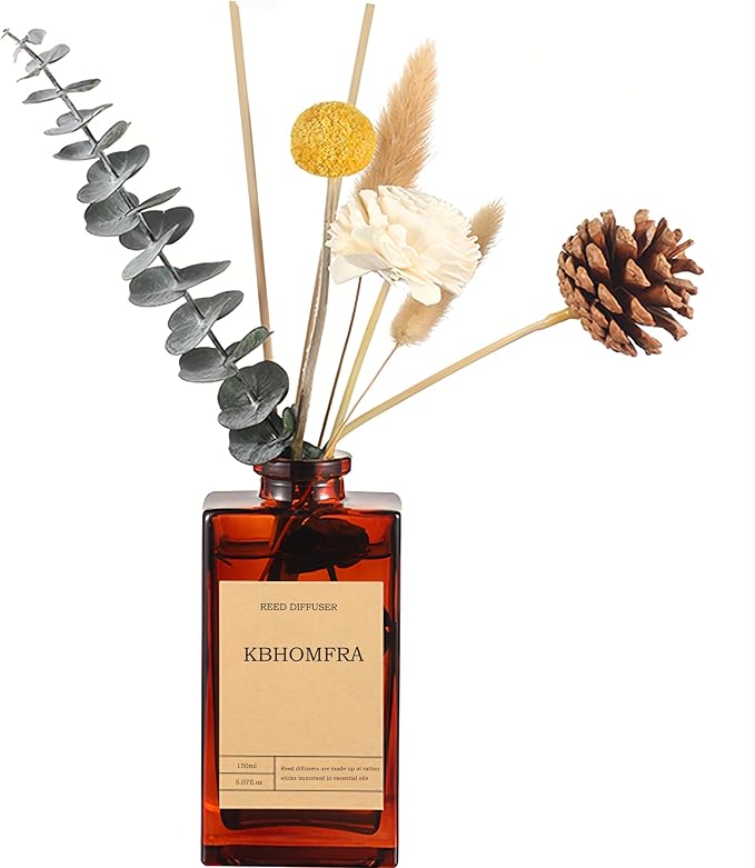 Reed Diffuser Set with Flower, 5.07oz Sea Salt Sage Jasmine Diffuser Stick Scent of Fragrance Essential Oil,for Bathroom Diffuser Home Bedroom Office Décor