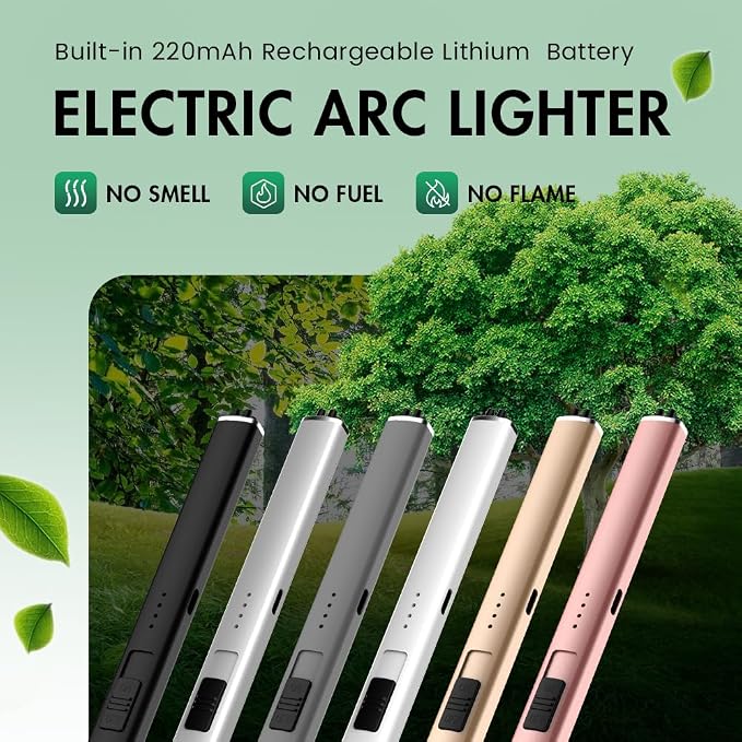 Windproof Flameless Long Candle Lighter with Dual Arc, USB Rechargeable Lighter for Candles, Grill and Fireworks