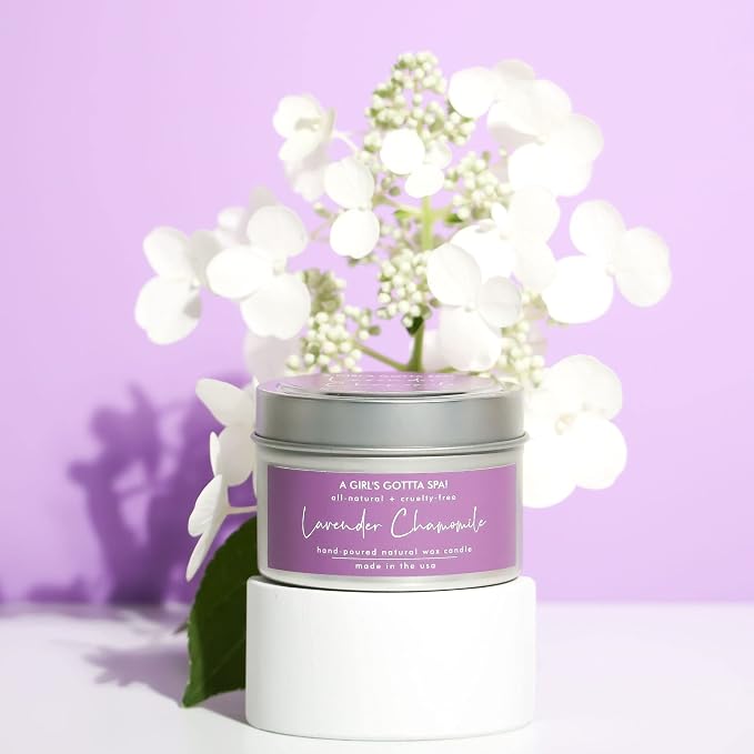 A Girl's Gotta Spa! Lavender Chamomile Soy and Coconut Wax Handpoured Candle with Essential Oils for Aromatherapy and Relaxing 4oz