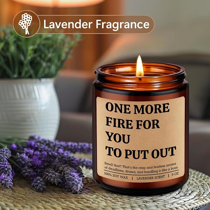 LEADO One More Fire Candle - Coworker, Boss Gifts for Women, Men - Funny Birthday, Office, Appreciation Gifts for Coworker, Boss, Team Lead, Employee - Chaos Coordinator Ideas for Manager, HR, Friend