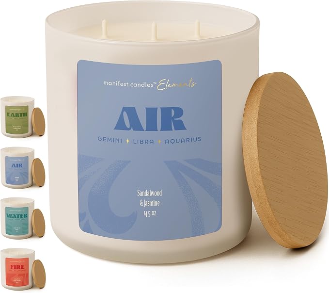 Large 14.5oz 3 Wick Zodiac Air Aquarius Gemini Libra Zodiac Gifts for Women - 60 Hour Burn - Astrology Gifts for Women, Healing Manifestation Spiritual Candles, Intention Meditation Candle