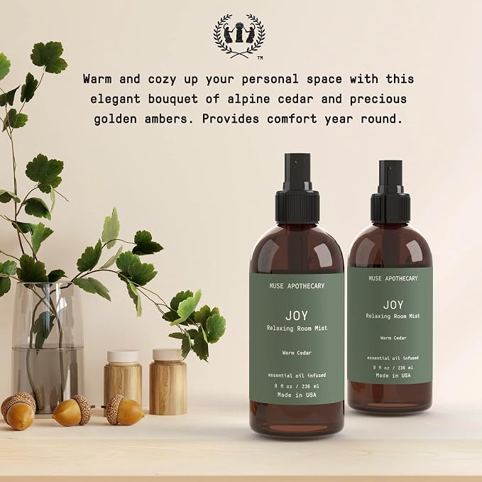Muse Apothecary Room Ritual - Botanical Collection - Room Spray, Aromatic and Relaxing Room Mist, Air Freshener Spray, Infused with Natural Aromatherapy Essential Oils - 8 oz, Warm Cedar, 2 Pack