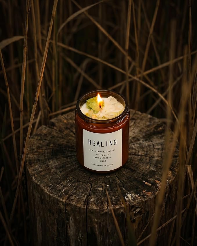Healing Energy Candle, Negative Energy Cleansing,Soy Aromatherapy, Handmade Crystal Candle for Soothing.(Healing)