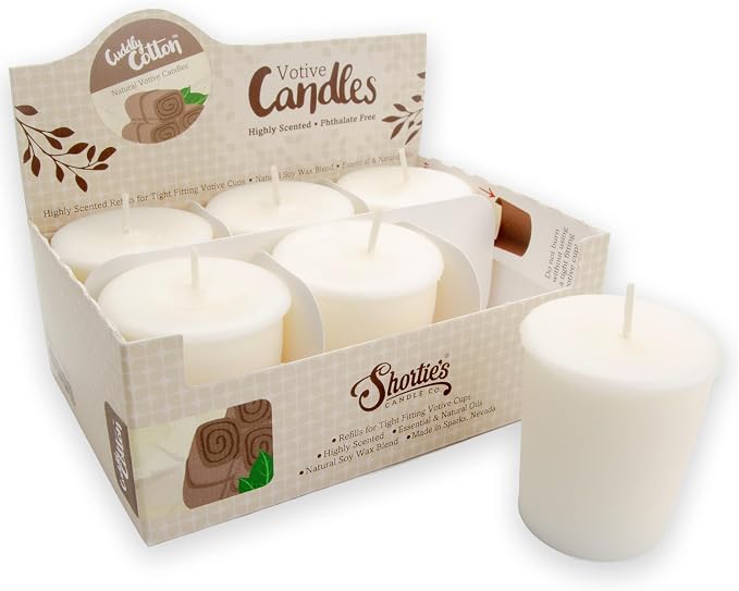 Cuddly Cotton Soy Votive Candles - Scented with Natural Fragrance Oils - 6 White Natural Votive Candle Refills - Fresh & Clean Collection