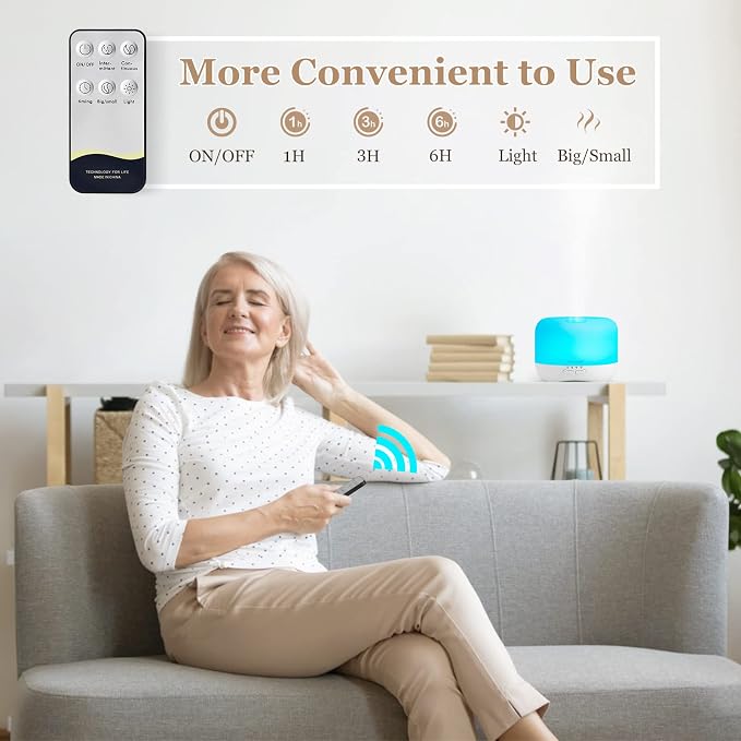 Aromatherapy Essential Oil Diffuser for Room: 500ml Colorful Aroma Air Humidifier with Adjustable Cool Mist Mode, Auto Off Ultrasonic Diffusers for Large Room Home Office(White)
