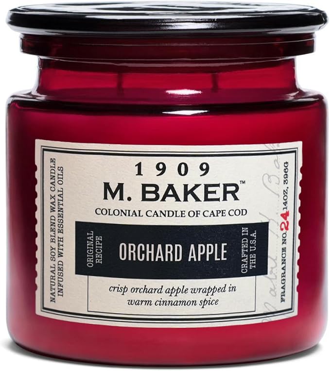 Colonial Candle Orchard Apple Scented Candle, 2-Wick Natural Soy Blend Wax Candle Infused with Essential Oils, 14 oz Apothecary Glass Jar Candle - Made in The USA
