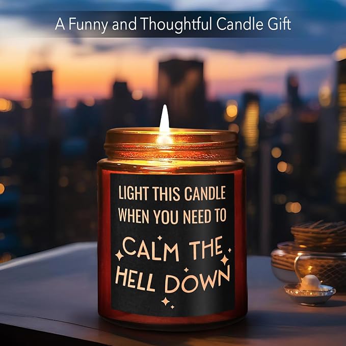 Calming Candles - Funny Relaxing Gift for Her - Calm Down, Relax Gifts for Women Men - Birthday Gift for Friend Coworker Bestie Sister - Aromatherapy, Anxiety Stress Relief Soy Jar Candle