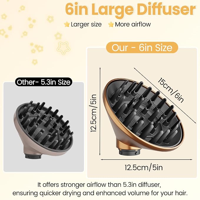 Upgraded 6IN Diffuser Attachment for Dyson Airwrap Styler HS01 HS05 HS08, Hair Diffuser Nozzle for Fast Drying and Styling Wave Curly Thick Hair