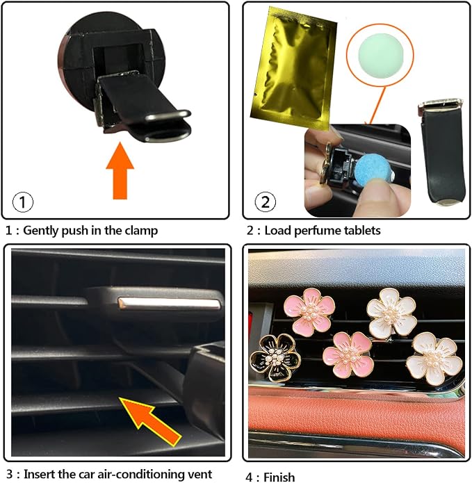 Air Fresheners Vent Clips 6 Pcs Cute Flower Car Accessories for Women Girls - Pink & White Car Interior Aesthetic Vents Decorations