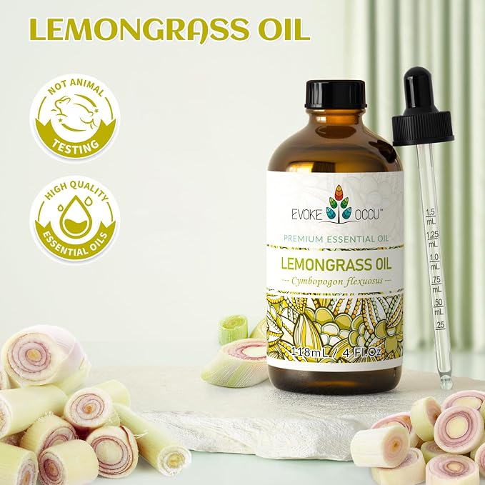 EVOKE OCCU Lemongrass Essential Oil for Diffuser Candle Spray Soap Making - 4 FL Oz