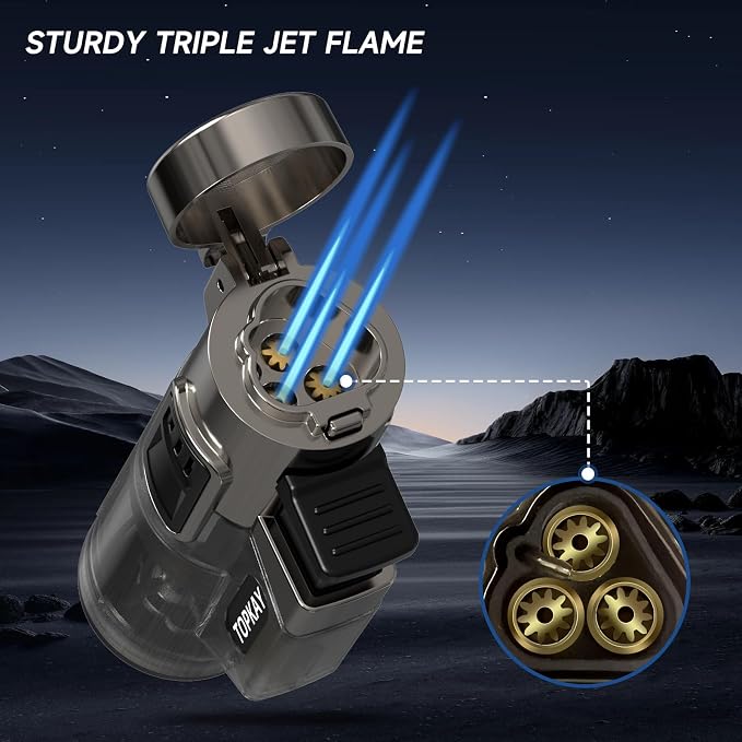 TOPKAY Cigar Lighters Triple Jet Flame Torch Lighters, Windproof Butane Refillable Torch Lighters with a Gift Box, 2 Packs (Butane Not Included)