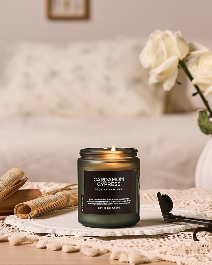 M&SENSE Cardamon & Cypress Scented Candle, 50 Hours Burn Clean Non Toxic Candle 7.05oz Natural Soy Wax Organic Candles Cozy Home Fragrance Meditation Candle Holiday Birthday Gift for Men Women