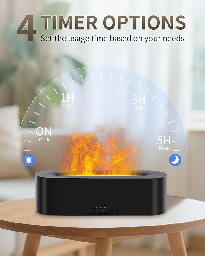 Essential Oil Diffuser with Fireplace Flame, Ultrasonic Cool Mist Humidifier for Aromatherapy, 7 Colors Light, Timer & Auto Shut-Off, Ultra Quiet for Home, Bedroom, Gift (150ml, Black)