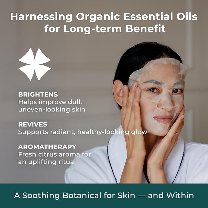 INNA ORGANIC Organic Sheet Mask - Brightening & Radiance, EWG & COSMOS Certified (Pack of 5) | Neroli Essential Oils Infused Skin Care | Luxury Clean Beauty