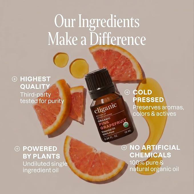 Cliganic Organic Pink Grapefruit Essential Oil, 100% Pure Natural for Aromatherapy | Non-GMO Verified