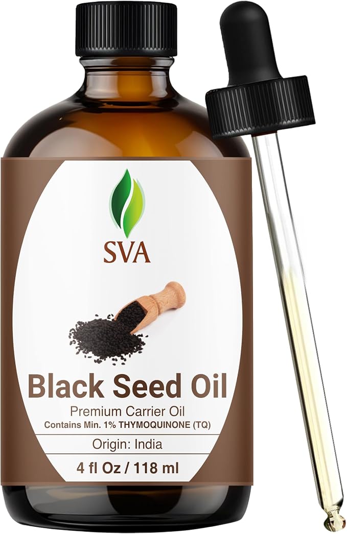 SVA Black Seed Oil - 4 Fl Oz - for Face, Skin Care, Hair Care, Scalp Massage & Body Massage – Carrier Oil with Dropper