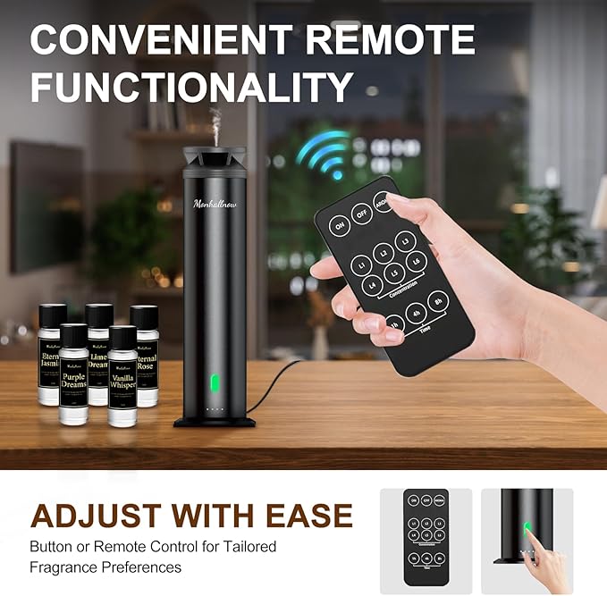 Waterless Scent Diffuser Starter Kit – 1000 Sq Ft Coverage, Suitable for Home & Hotel Series Diffuser, Includes 5 Scent Oils, Remote Control, Large Room Essential Oil Diffuser, Ultra Black