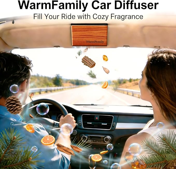 Car Air Freshener - Wood Car Air Freshener,Car Odor Eliminator，Long Lasting Vehicle Scent Diffuser for Cars, Trucks & SUVs，2 Pack Scent Refill （Teak-Amber）-CLIP INCLUDED