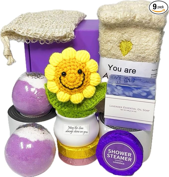Bath Sets for Women Gift Spa Kit - Lavender Bath Bombs Soap Shower Steamer Positive Sunflower for Birthday Mother's Day, Sending Sunshine, Get Well Soon, Uplifting, Relaxing for Girls