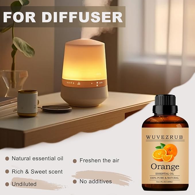 Orange Essential Oil - 120ML Pure and Natural for Aromatherapy Diffuser - 4 Fl Oz