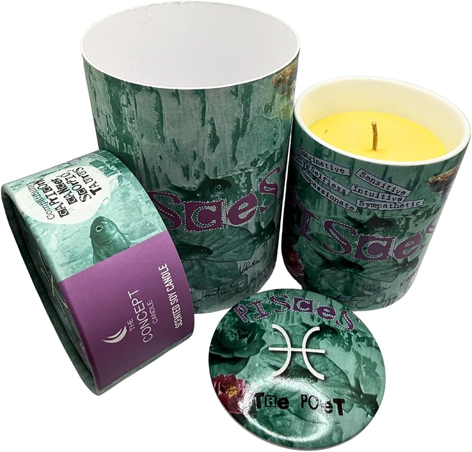 Pisces Zodiac Candle – Jasmine Scented Soy Candle for Self Care & Relaxation – Zodiac Birthday Gift – 80 Hour Burn – Reusable Ceramic Jar