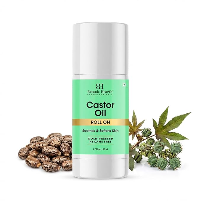 Botanic Hearth Castor Oil Roll On | For Hair, Brows, Lashes & Skin | Hydrating Scalp & Body Oil | Travel-Friendly Roller | Plant-Based Formula | No Parabens or Mineral Oil | 1.7 fl oz