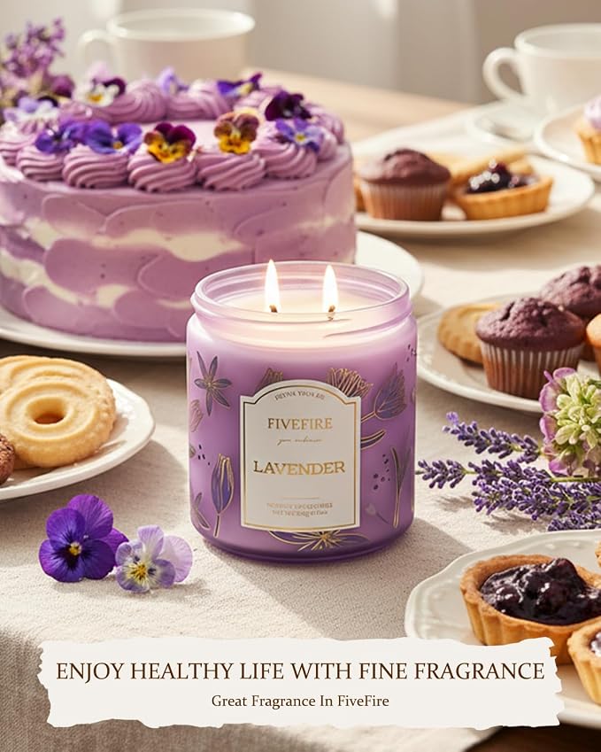 Lavender Scented Candles for Sleep, 13oz Natural Soy Wax 2-Wick Jar, Up to 76-Hour Clean Burn, Calming Sweet Lavender Home Fragrance, Gift for Women Men