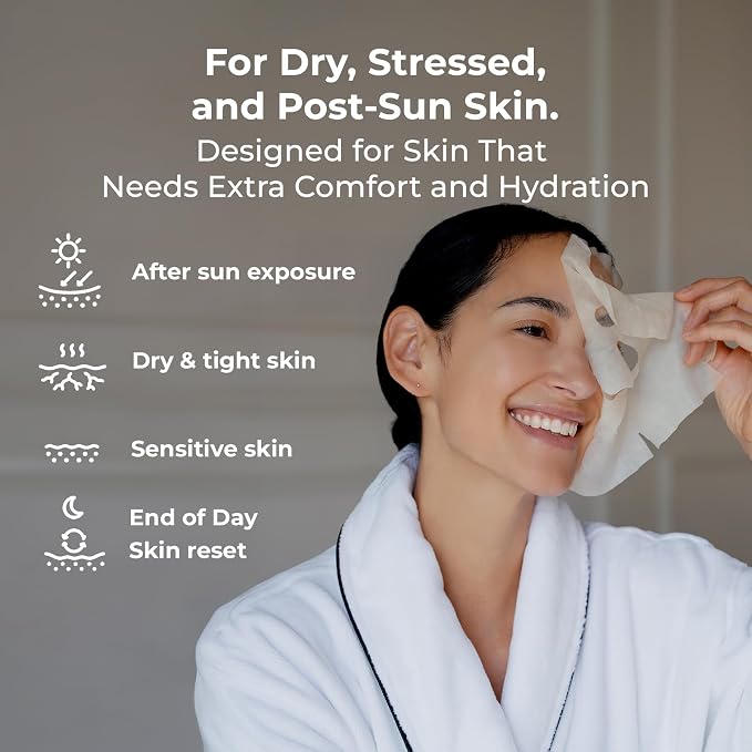 INNA ORGANIC Organic Sheet Mask - After Sun & Self Love, EWG & COSMOS Certified (Pack of 5) | Rose Geranium Essential Oils Infused Skin Care | Luxury Clean Beauty