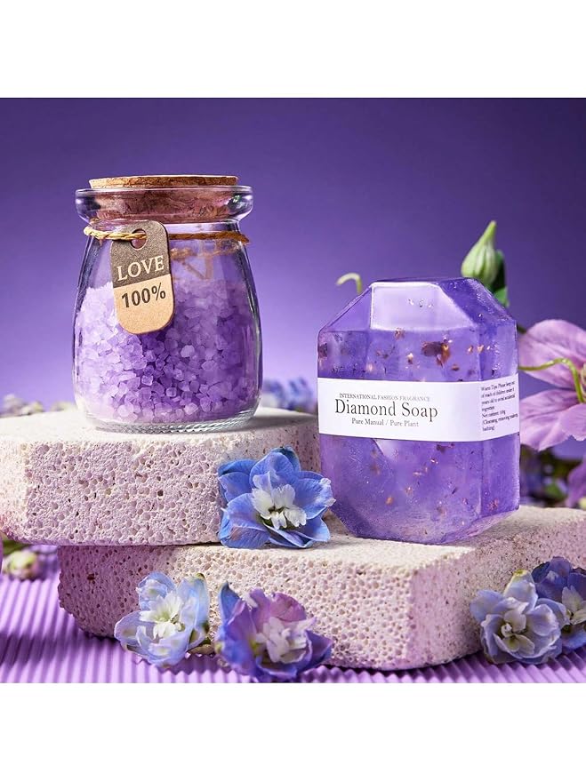 Lavender Spa Gift Basket, 7PCS Self Care Set for Women, Luxury Purple Gift Box with Tumbler, Scented Candle, Bath Salt, Bath Bomb, Soap & Greeting Card, Perfect Birthday Valentines Gifts