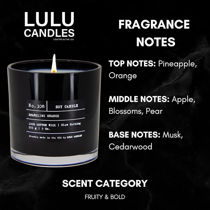 Lulu Candles | Sparkling Orange | Luxury Scented Soy Jar Candle | Hand Poured in The USA | Highly Scented Long Lasting (9 Oz.)