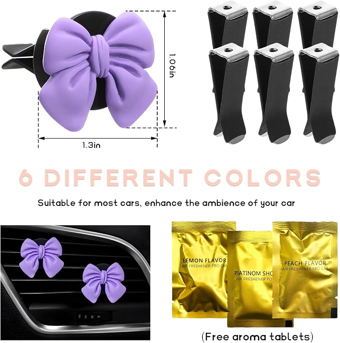 KVAEY 9 PCS Pink Bow Car Air Freshener, Automotive Cute Pink Bow Air Outlet Clips with Scent Pieces, Universal Coquette Car Air Vent Diffuser for Women and Girls (Purple)