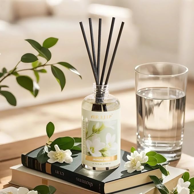 Airkeep Reed Diffuser Oil Refill with Diffuser Sticks, 6.76 Fl Oz(200ml) Jasmine Mint Scented Oils, Aroma Therapy, Home Fragrance & Air Freshener, Office Décor, Decoration