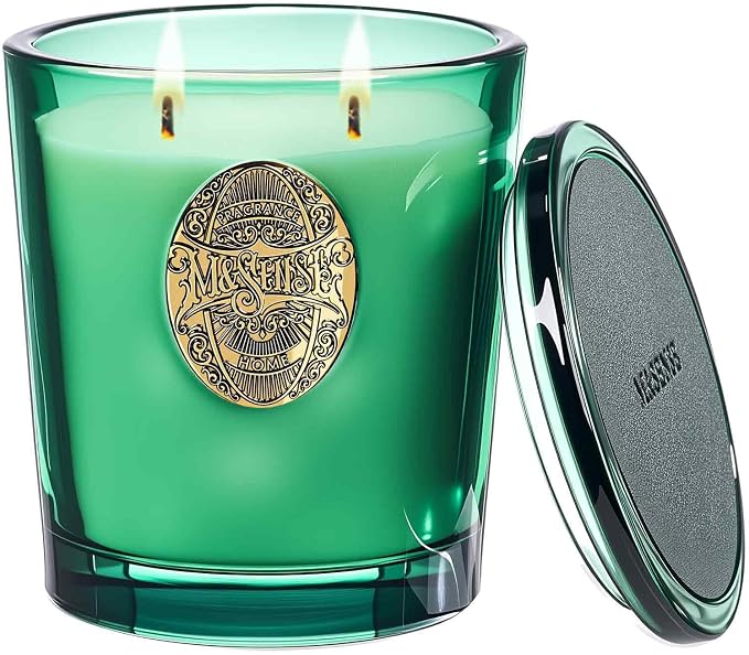 M&SENSE Large Two-Wick Soy Holiday Candle | Evergreen Pine & Emerald Green | 19.8 oz, 120H Burn Time | Luxury Scented Candle for Relaxation, Gifting, Home Décor | Ideal for Bedroom, Party