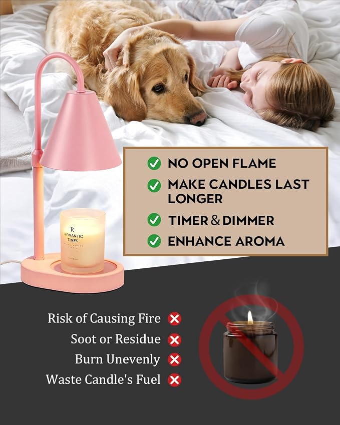 Funistree Modern Pink Candle Warmer Lamp with Timer, Dimmable Candle Lamp Warmer, Mothers Day Birthday Gifts for Women, Adjustable Candle Light, Anniversary Day Gifts Candle Warmer,Bedroom Home Decor