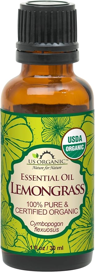 US Organic 100% Pure Lemongrass Essential Oil, USDA Certified Organic, Extracted by Steam Distillation Method, for Hair, Nail Polish Remover, Bees Attraction, and More. 30 ml