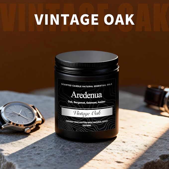 Vintage Oak Candle | Manly Scented Candles for Home, Fathers Day Candle Gift for Dad - 7oz Soy Candles for Home Scented, 50 Hours Clean Burn Long Lasting, Aromatherapy Gifts for Men & Dad or Husband