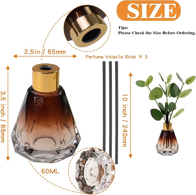 Greenery Reed Diffuser Bottle, Empty Bottle with Scent Diffuser Sticks Fake Eucalyptus, Fragrance Aromatherapy Essential Oil DIY Glass Jar for Bathroom Bedroom Shelf Office Decor (B Style)