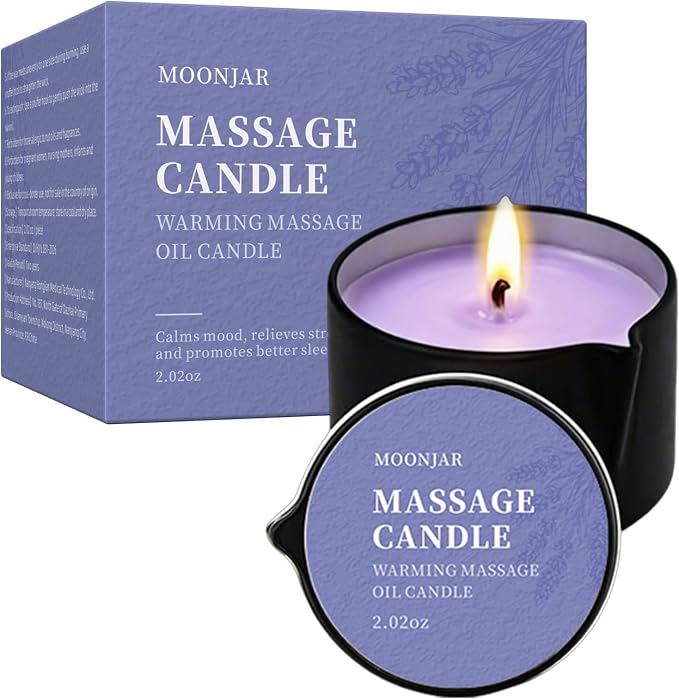 Soybean Wax Warming Massage Oil Candle for Stress Relief and Skin Moisturizing, Romantic Gift SPA Use Home Scented Candle Body Oil Caramel Whisky Scent 2.35 OZ (Lavendel)
