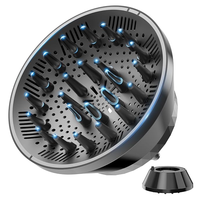 Diffuser Attachment for Hair Dryer,Universal Fits 1.5-3.2 Inch,Large Bowl | Collapsible,24 prongs,For Thick, Long, Curly, Wavy & Coily Hair, Home, Travel & Salon Use