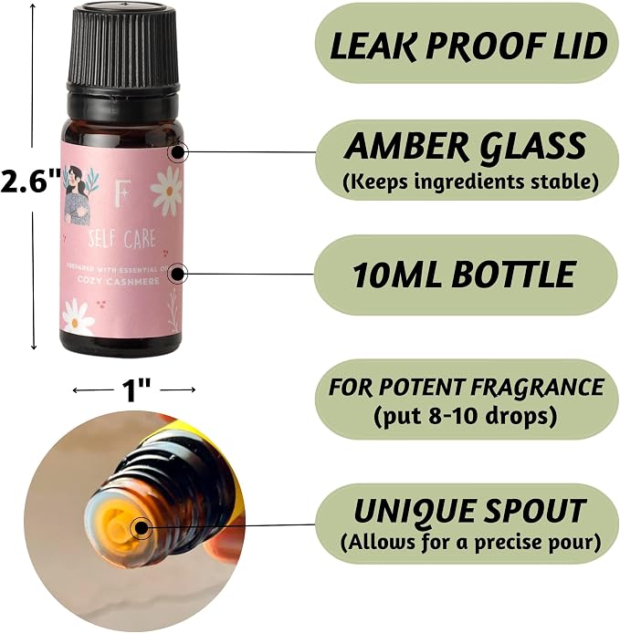 Folkulture Essential Oils Set | 6 Relaxing Fragrance Oils for Diffusers | Green Tea, Cashmere, Ocean Salt | Aromatherapy Gift Set for Her, Him | Graduation Gifts | Self-Care Lovers | Self Love Club