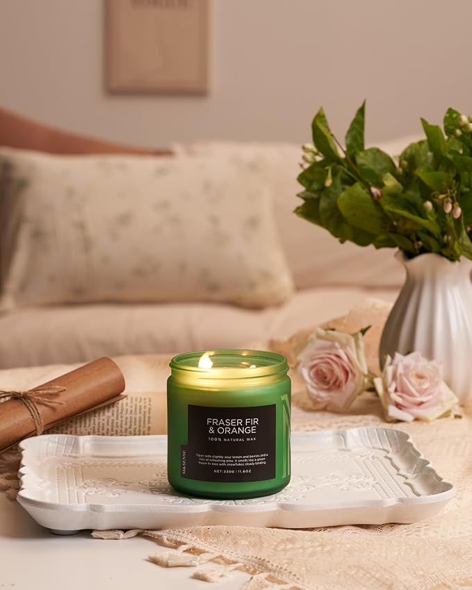 M&SENSE Fraser Fir Pine Scented Candle, Natural Soy Wax Non Toxic Candles 70 Hours 2 Cotton Wick 11.6oz Cozy Home Fragrance Aromatherapy Candle for Birthday Holiday Gifts for Mom Women