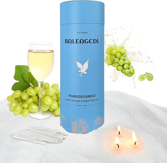 Prosecco Dawn Pearled Candle 18 Oz with 30 Wicks - Prosecco Wine Scented Sand Candles White Refillable Wax Lasts Up to 120 Hours Smooth and Clean Burning for DIY Candle Making