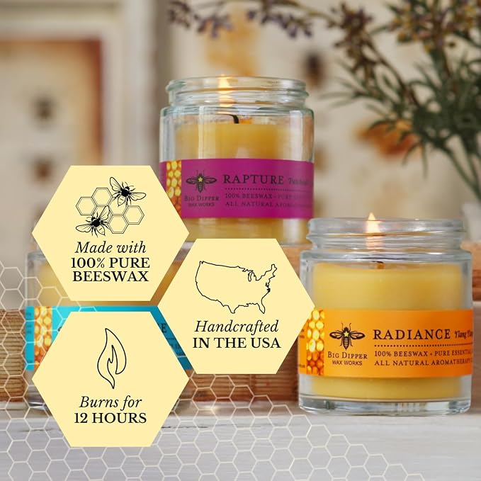 Big Dipper Wax Works Beeswax Aromatherapy Candle, Radiance, Apothecary Glass, Ylang Ylang & Tangerine Scented, 25-Hour Burn, Pure Essential Oils, 2" x 2.5"