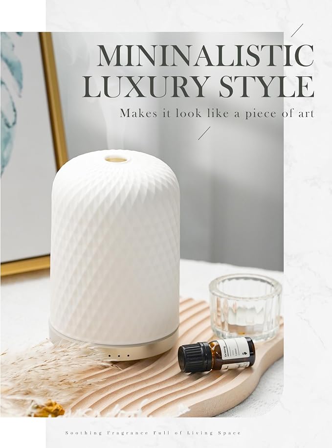 Onaboviva Essential Oil Diffuser - 2.4 MHz Ultrasonic Cold Mist Aromatherapy Diffuser with 3 Timers, Auto Shut-Off, Ceramic Night Light Diffuser for Home, Bedroom, Office